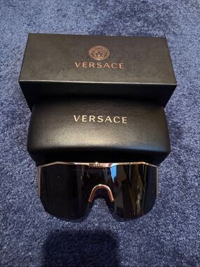 Versace Oversized Shield Sunglasses in Black and Gold